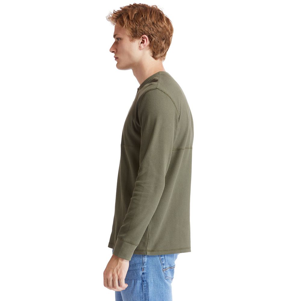 Timberland Πουκαμισα Ανδρικα Ελιά - Wharf River Waffle-Knit Henley - Greece 8409631-FQ